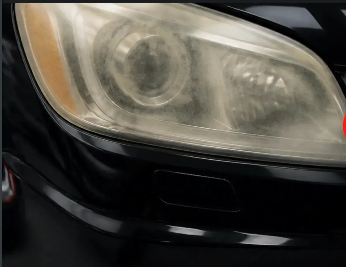 Cloudy oxidised headlight lens before restoration