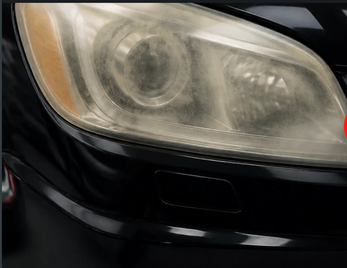 Cloudy headlight before exterior restoration
